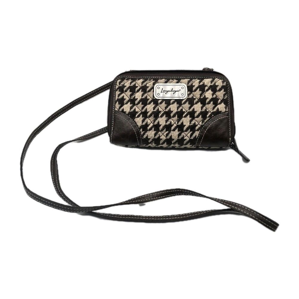 Vintage Longaberger Homestead Crossbody Purse Wallet Tan Brown Houndstooth Bag
